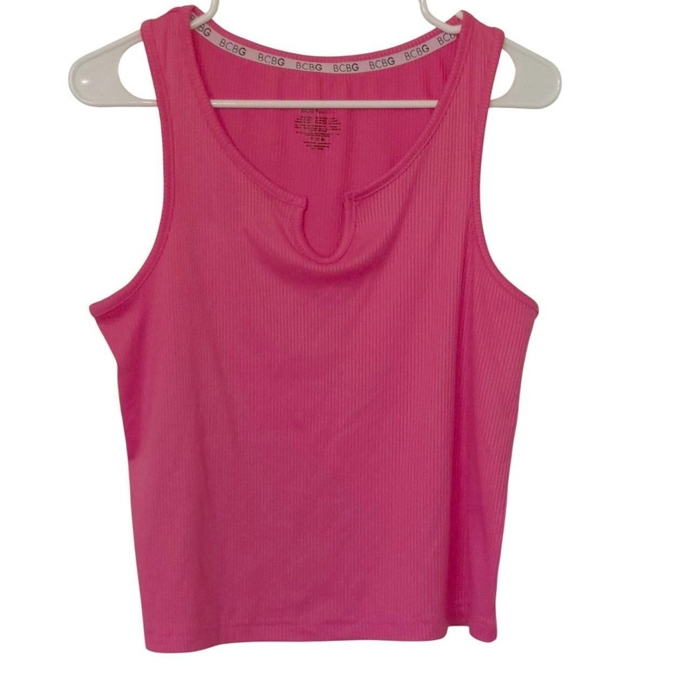 BCBGeneration Ribbed Tank Top Womens Medium Pink Fair Y2K Notched Neck WY6342